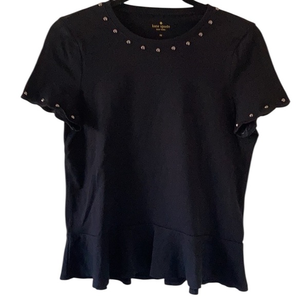 Kate Spade Black scallop T-shirt with Studded Detail extra small - Picture 2 of 7